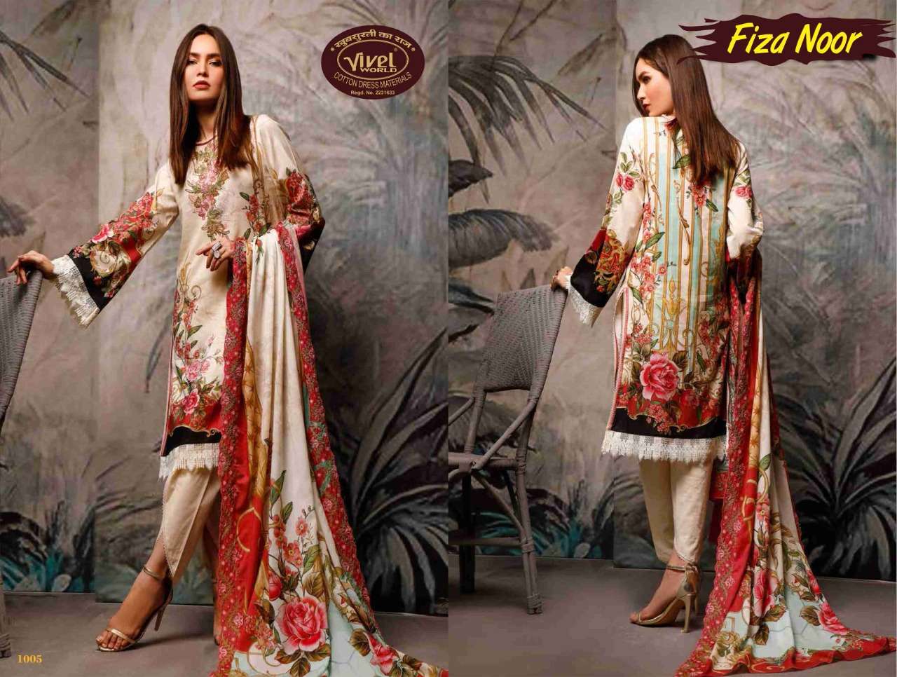 FIZA NOOR BY VIVEL WORLD 1001 TO 1010 SERIES BEAUTIFUL SUITS COLORFUL STYLISH FANCY CASUAL WEAR & ETHNIC WEAR COTTON PRINT DRESSES AT WHOLESALE PRICE