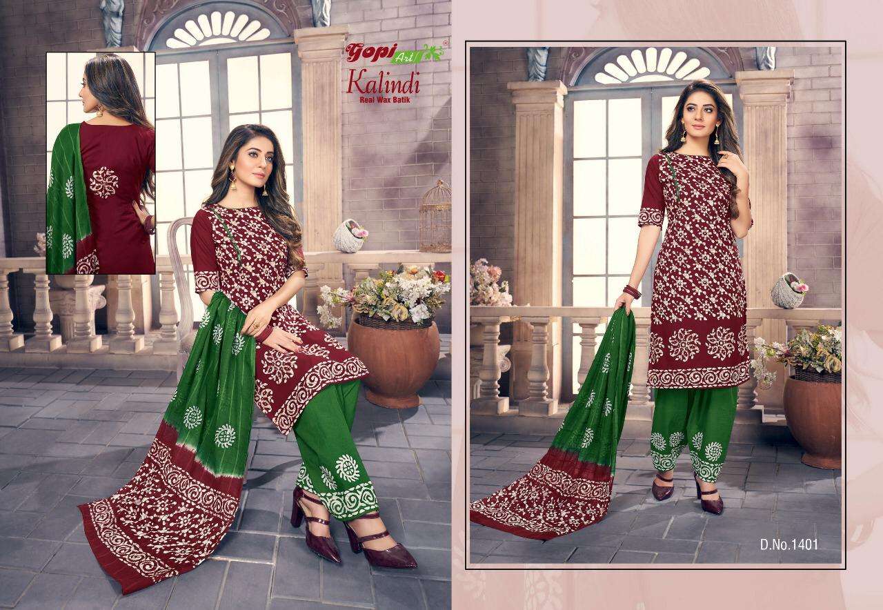 KALINDI BY GOPI ART 1401 TO 1414 SERIES BEAUTIFUL SUITS COLORFUL STYLISH FANCY CASUAL WEAR & ETHNIC WEAR BATTIK DRESSES AT WHOLESALE PRICE