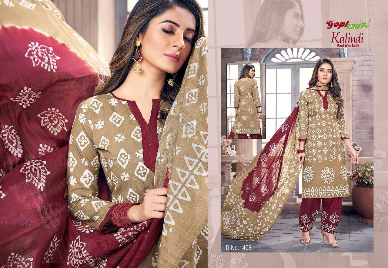 KALINDI BY GOPI ART 1401 TO 1414 SERIES BEAUTIFUL SUITS COLORFUL STYLISH FANCY CASUAL WEAR & ETHNIC WEAR BATTIK DRESSES AT WHOLESALE PRICE