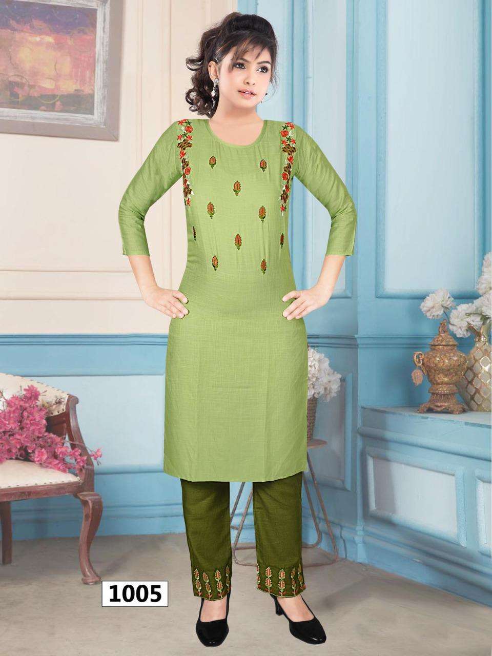 MUSKAN BY AYESHA 1001 TO 1006 SERIES DESIGNER STYLISH FANCY COLORFUL BEAUTIFUL PARTY WEAR & ETHNIC WEAR COLLECTION RAYON SLUB EMBROIDERY KURTIS WITH BOTTOM AT WHOLESALE PRICE
