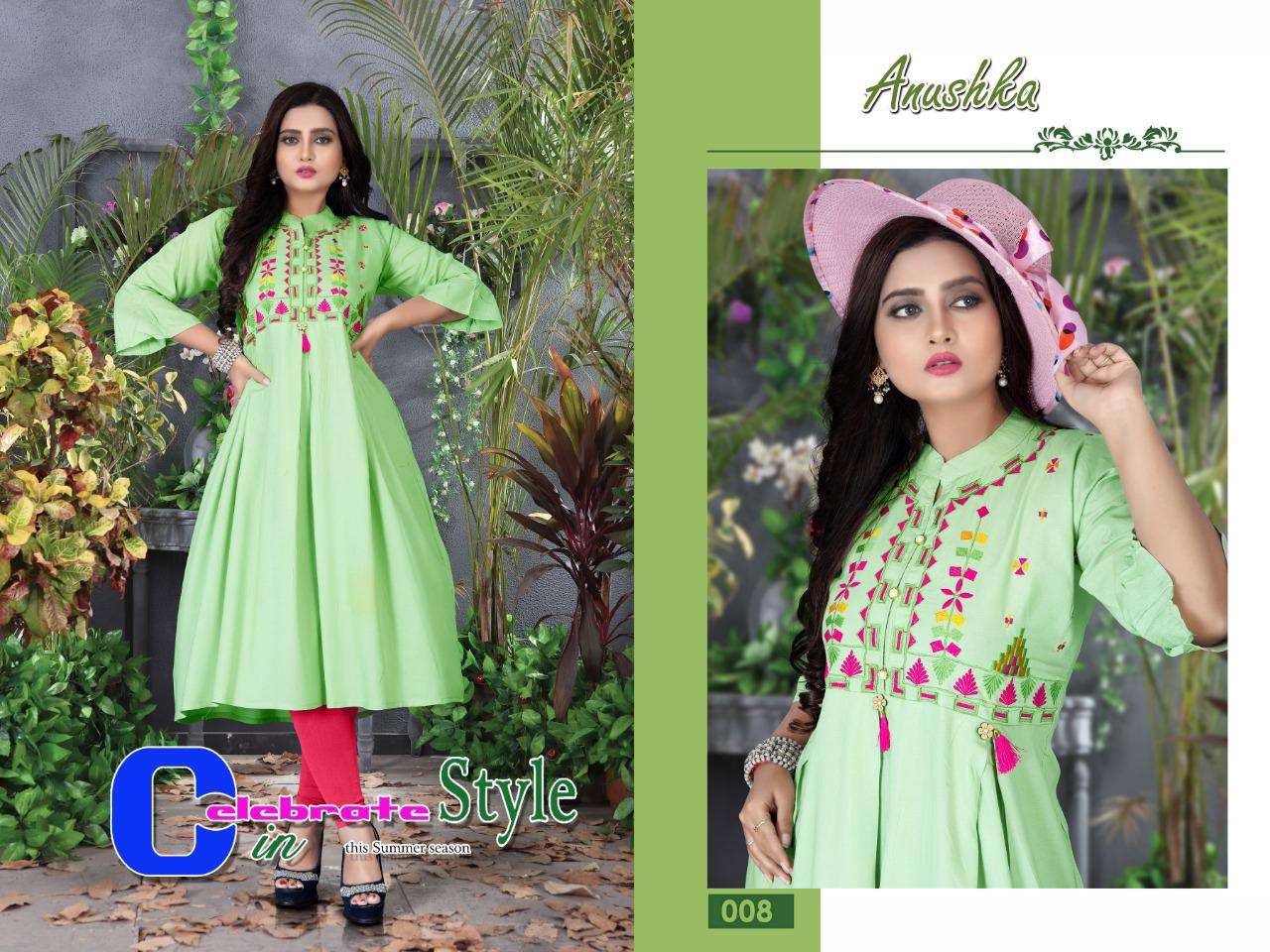 ANUSHKA VOL-3 BY AAGYA 001 TO 008 SERIES DESIGNER STYLISH FANCY COLORFUL BEAUTIFUL PARTY WEAR & ETHNIC WEAR COLLECTION RAYON EMBROIDERY KURTIS AT WHOLESALE PRICE