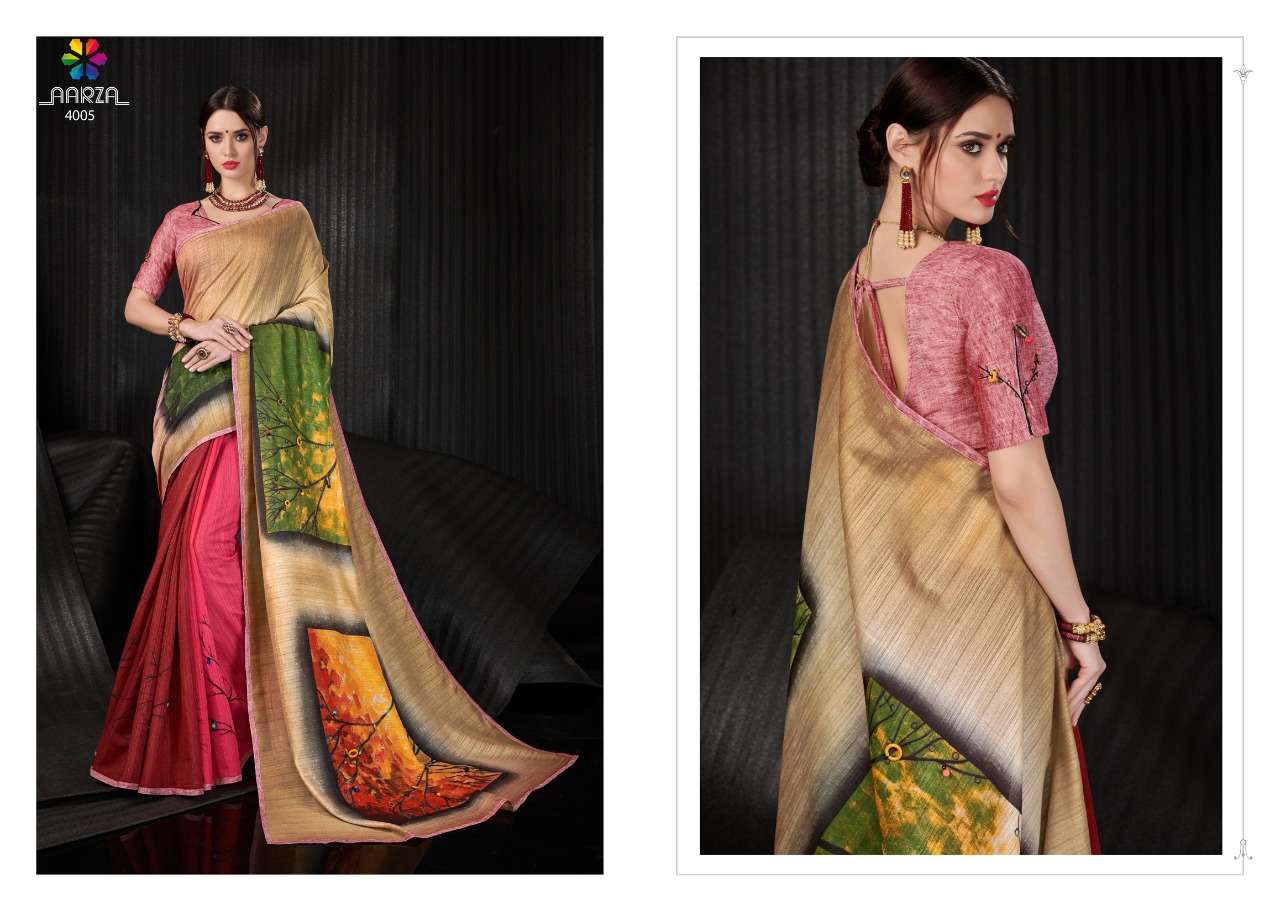 PORTRAIT AGAIN BY AAZRA 4001 TO 4010 SERIES INDIAN TRADITIONAL WEAR COLLECTION BEAUTIFUL STYLISH FANCY COLORFUL PARTY WEAR & OCCASIONAL WEAR LINEN SILK SAREES AT WHOLESALE PRICE