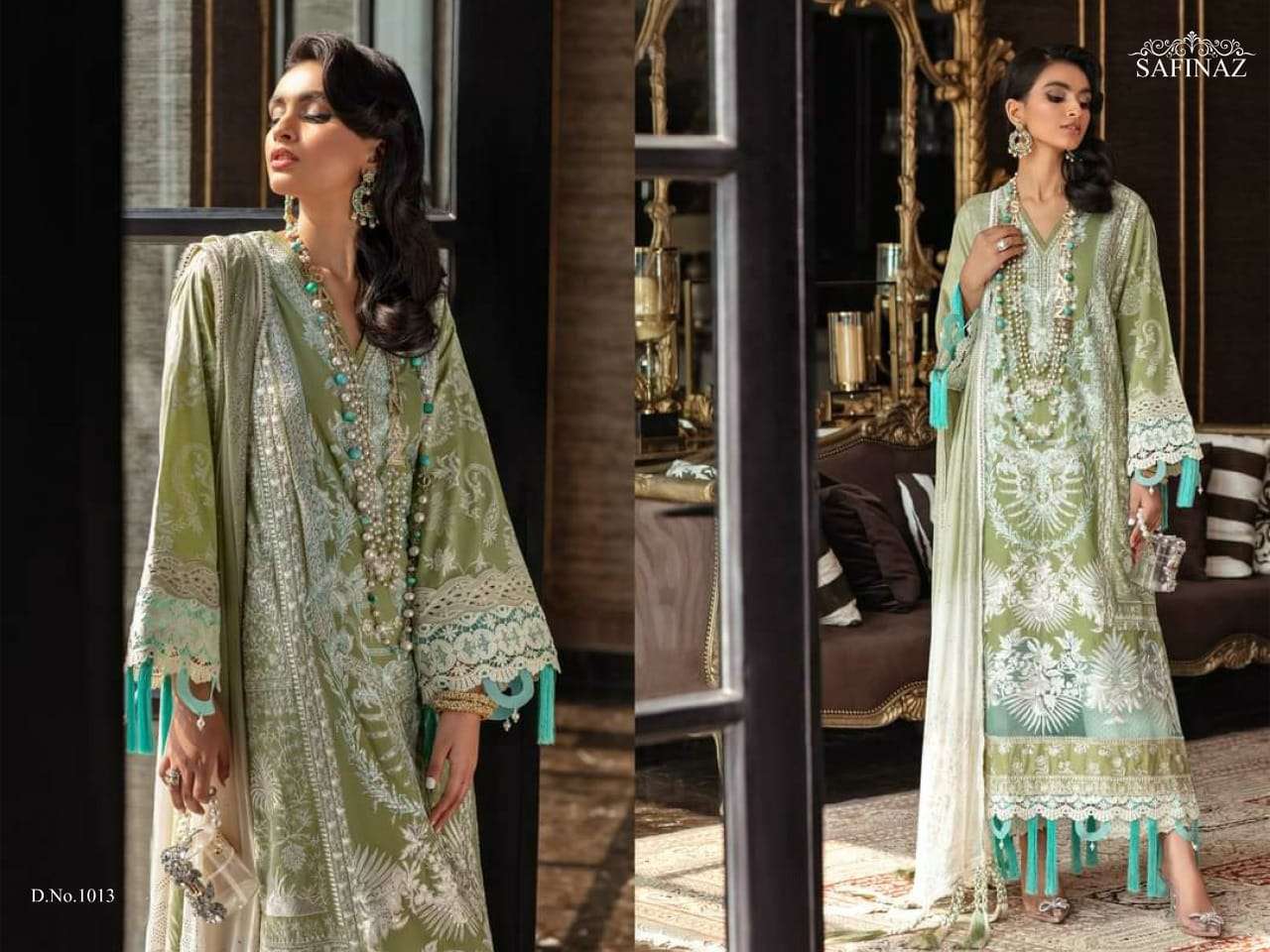 SANA SAFINAZ BY SAFINAZ 1013 TO 1020 SERIES PAKISTANI STYLISH BEAUTIFUL COLOURFUL PRINTED & EMBROIDERED PARTY WEAR & OCCASIONAL WEAR PURE CAMBRIC COTTON EMBROIDERED DRESSES AT WHOLESALE PRICE