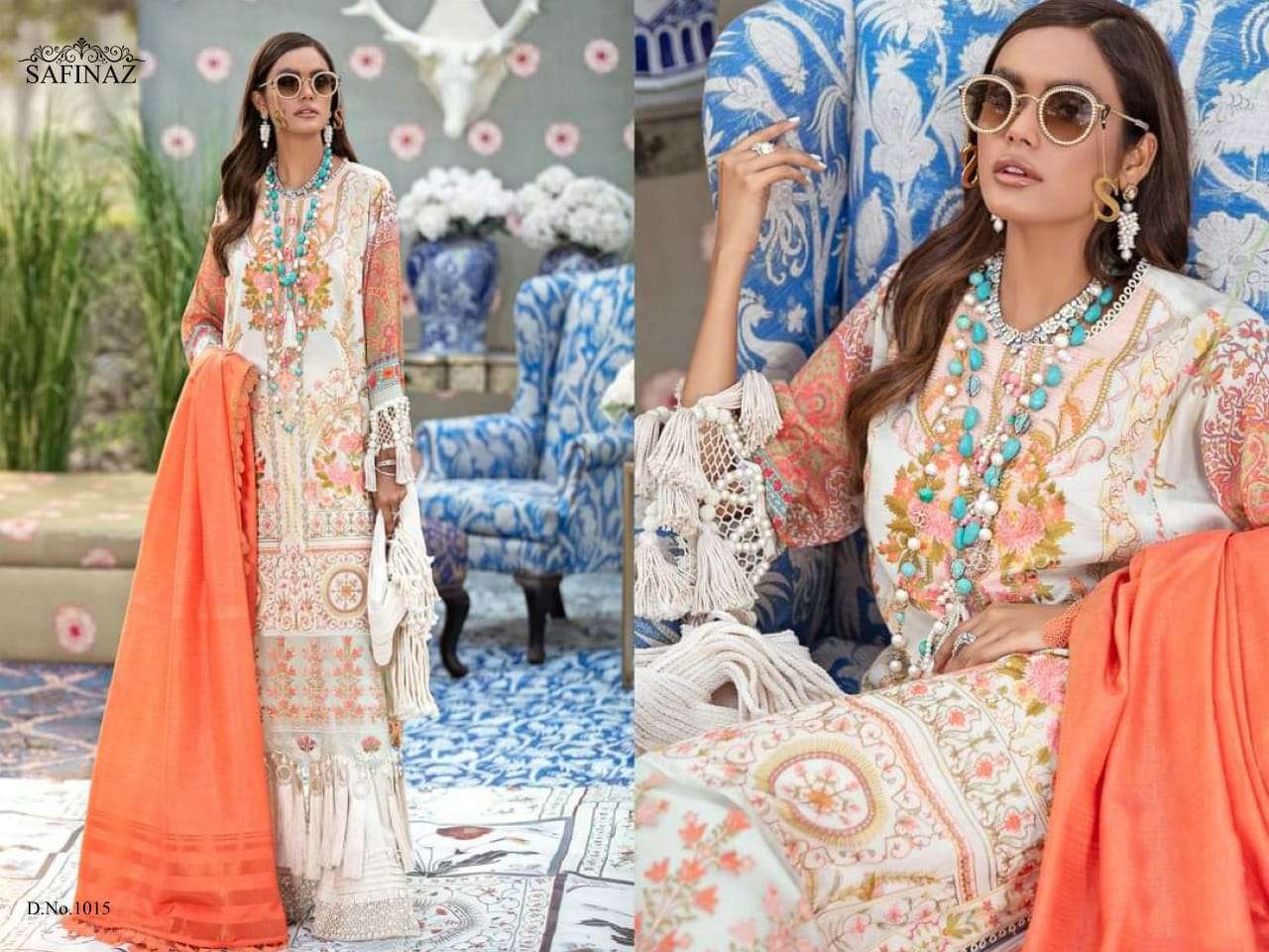 SANA SAFINAZ BY SAFINAZ 1013 TO 1020 SERIES PAKISTANI STYLISH BEAUTIFUL COLOURFUL PRINTED & EMBROIDERED PARTY WEAR & OCCASIONAL WEAR PURE CAMBRIC COTTON EMBROIDERED DRESSES AT WHOLESALE PRICE