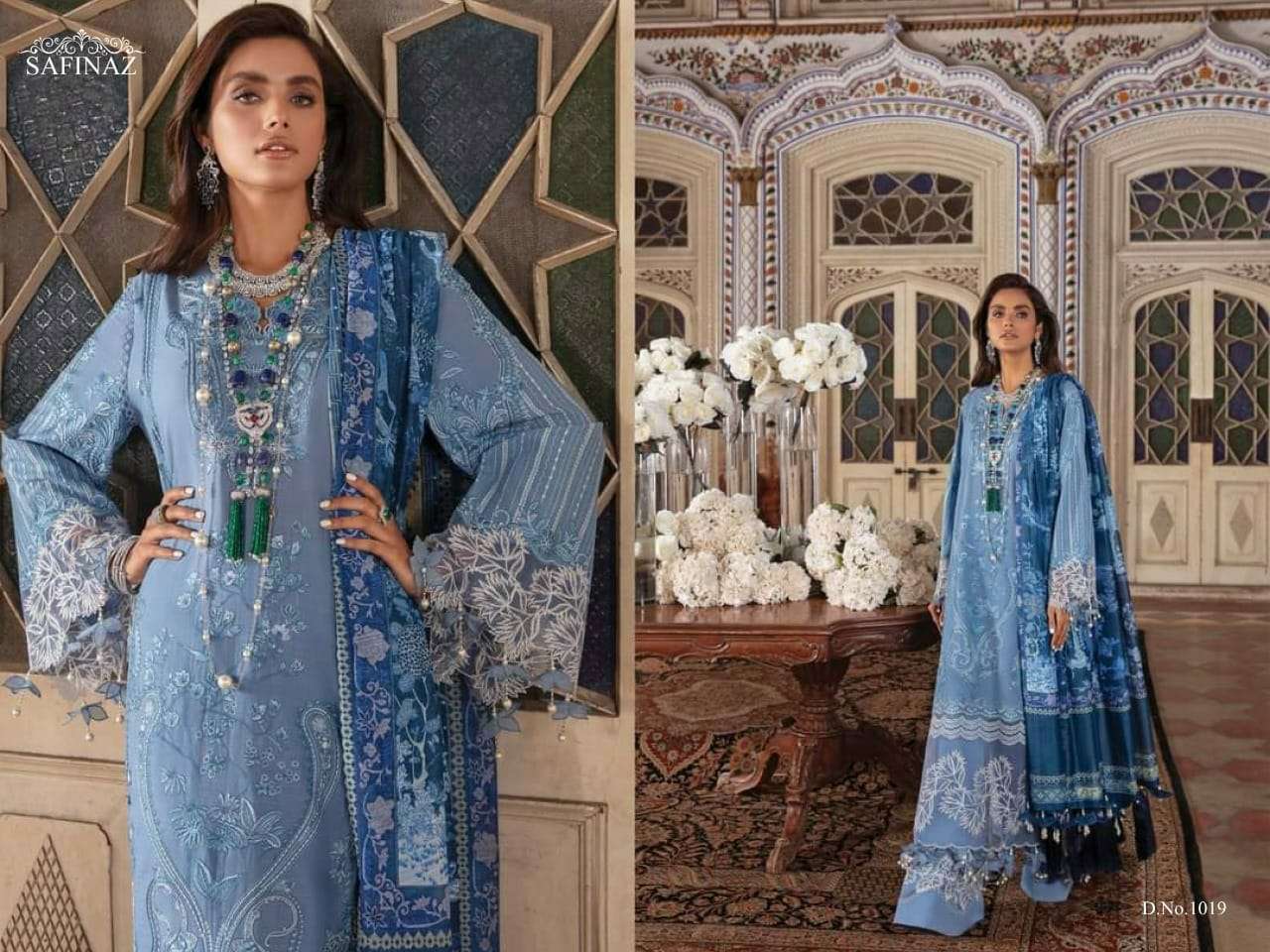 SANA SAFINAZ BY SAFINAZ 1013 TO 1020 SERIES PAKISTANI STYLISH BEAUTIFUL COLOURFUL PRINTED & EMBROIDERED PARTY WEAR & OCCASIONAL WEAR PURE CAMBRIC COTTON EMBROIDERED DRESSES AT WHOLESALE PRICE
