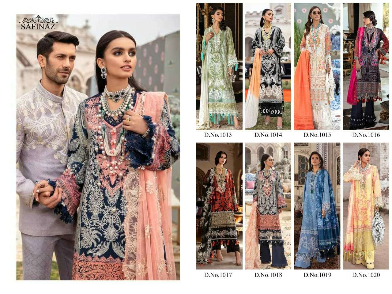 SANA SAFINAZ BY SAFINAZ 1013 TO 1020 SERIES PAKISTANI STYLISH BEAUTIFUL COLOURFUL PRINTED & EMBROIDERED PARTY WEAR & OCCASIONAL WEAR PURE CAMBRIC COTTON EMBROIDERED DRESSES AT WHOLESALE PRICE