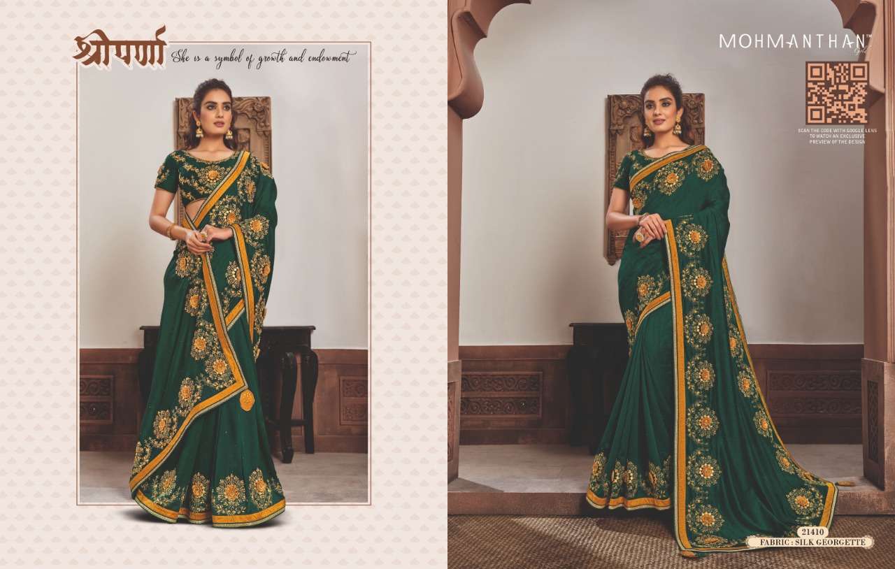 SHARVARI BY MOHMANTHAN 21402 TO 21415 SERIES INDIAN TRADITIONAL WEAR COLLECTION BEAUTIFUL STYLISH FANCY COLORFUL PARTY WEAR & OCCASIONAL WEAR FANCY SAREES AT WHOLESALE PRICE