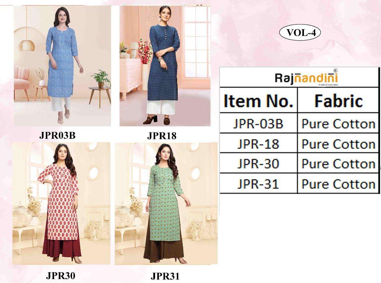 PRINT VOL-4 BY RAJNANDINI DESIGNER STYLISH FANCY COLORFUL BEAUTIFUL PARTY WEAR & ETHNIC WEAR COLLECTION PURE COTTON PRINT KURTIS AT WHOLESALE PRICE
