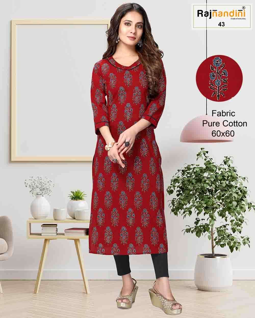 PRINT VOL-5 BY RAJNANDINI DESIGNER STYLISH FANCY COLORFUL BEAUTIFUL PARTY WEAR & ETHNIC WEAR COLLECTION PURE COTTON PRINT KURTIS AT WHOLESALE PRICE