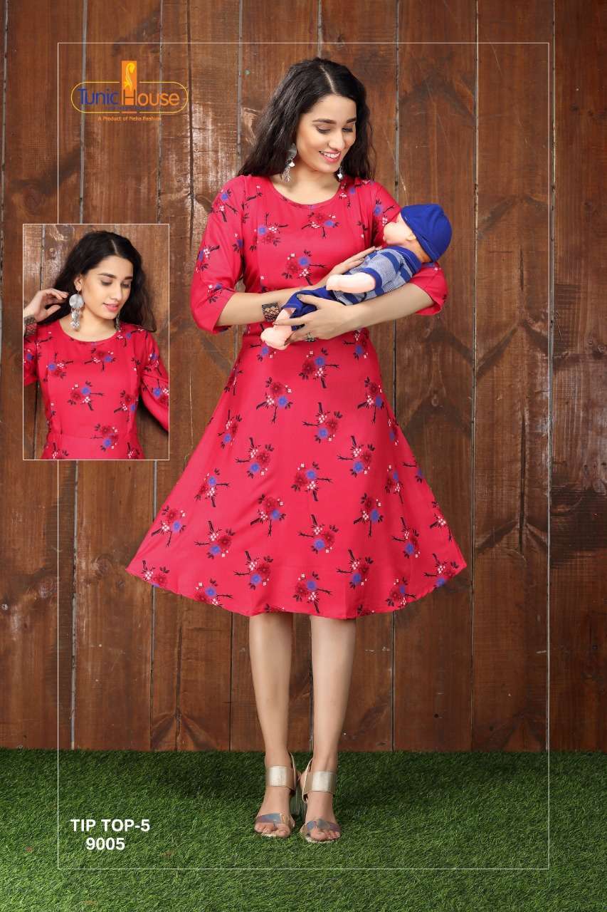 TIP TOP VOL-5 BY TUNIC HOUSE 9001 TO 9010 SERIES DESIGNER STYLISH FANCY COLORFUL BEAUTIFUL PARTY WEAR & ETHNIC WEAR COLLECTION VISCOSE RAYON PRINTED KURTIS AT WHOLESALE PRICE