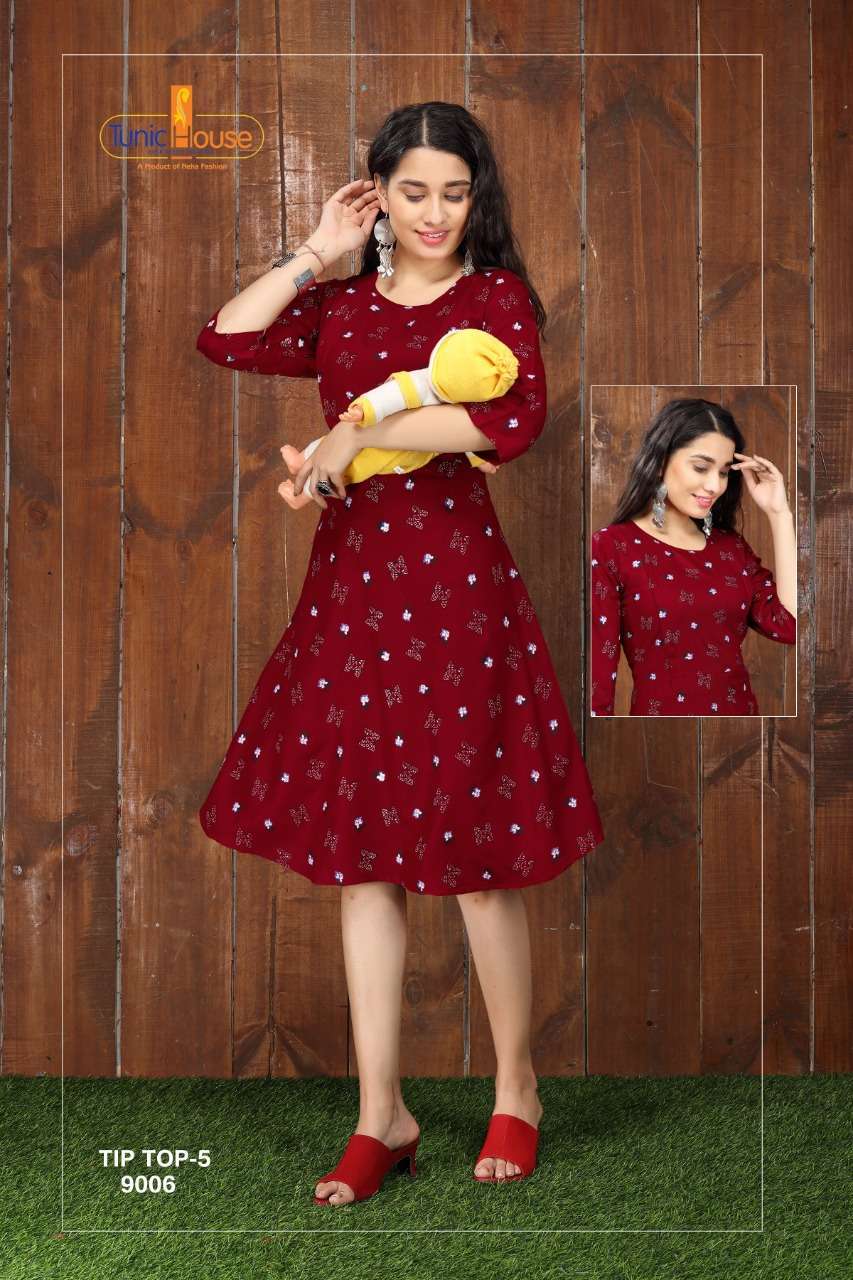 TIP TOP VOL-5 BY TUNIC HOUSE 9001 TO 9010 SERIES DESIGNER STYLISH FANCY COLORFUL BEAUTIFUL PARTY WEAR & ETHNIC WEAR COLLECTION VISCOSE RAYON PRINTED KURTIS AT WHOLESALE PRICE