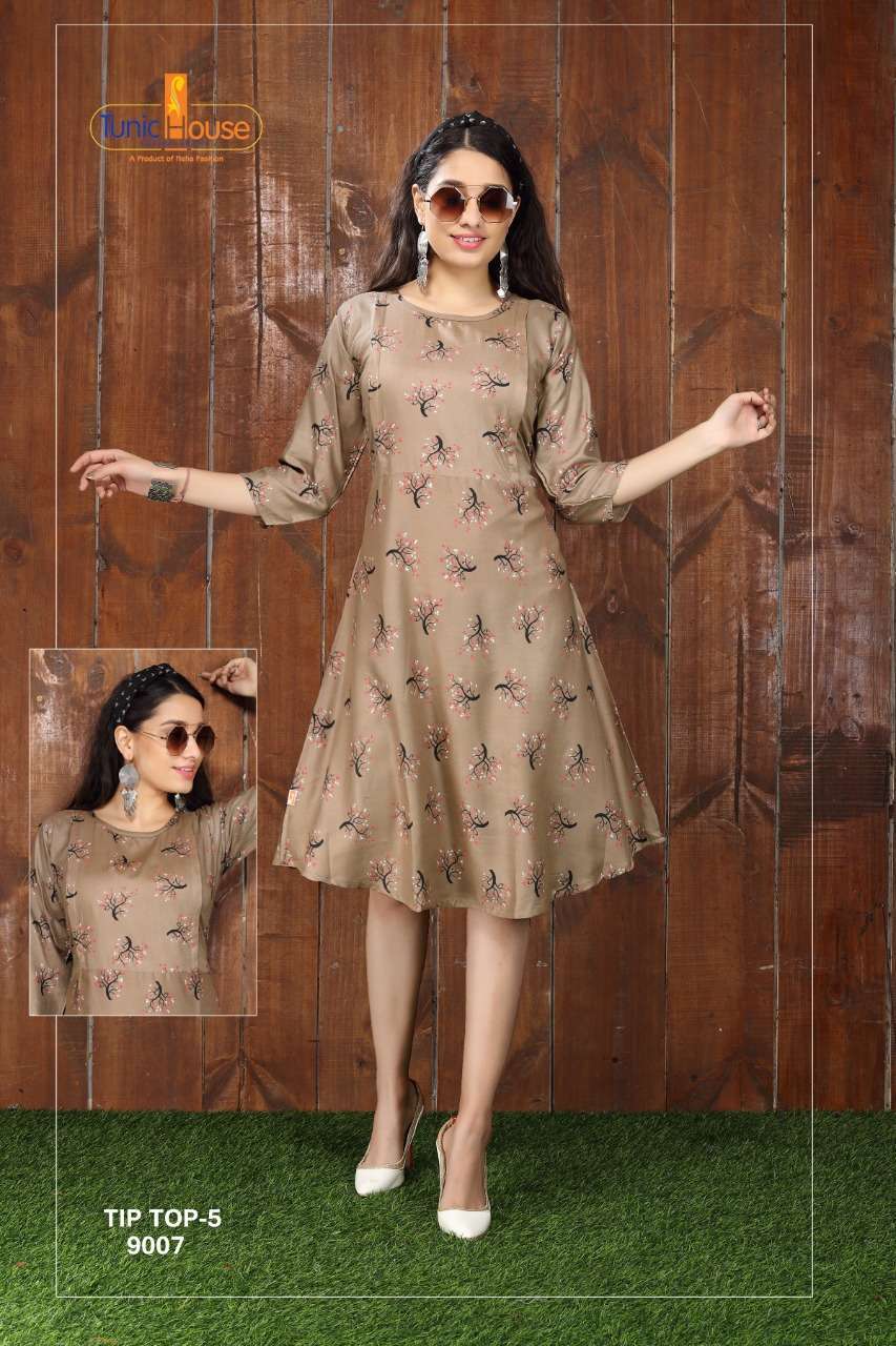 TIP TOP VOL-5 BY TUNIC HOUSE 9001 TO 9010 SERIES DESIGNER STYLISH FANCY COLORFUL BEAUTIFUL PARTY WEAR & ETHNIC WEAR COLLECTION VISCOSE RAYON PRINTED KURTIS AT WHOLESALE PRICE