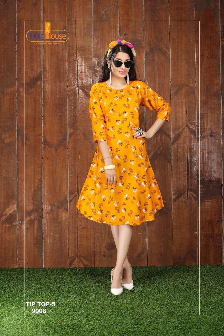 TIP TOP VOL-5 BY TUNIC HOUSE 9001 TO 9010 SERIES DESIGNER STYLISH FANCY COLORFUL BEAUTIFUL PARTY WEAR & ETHNIC WEAR COLLECTION VISCOSE RAYON PRINTED KURTIS AT WHOLESALE PRICE