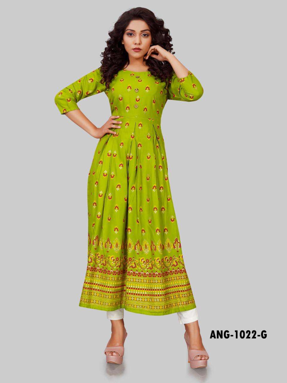 ANG-1022 BY 12 ANGEL 1022-A TO 1022-H SERIES DESIGNER STYLISH FANCY COLORFUL BEAUTIFUL PARTY WEAR & ETHNIC WEAR COLLECTION HEAVY RAYON KURTIS AT WHOLESALE PRICE