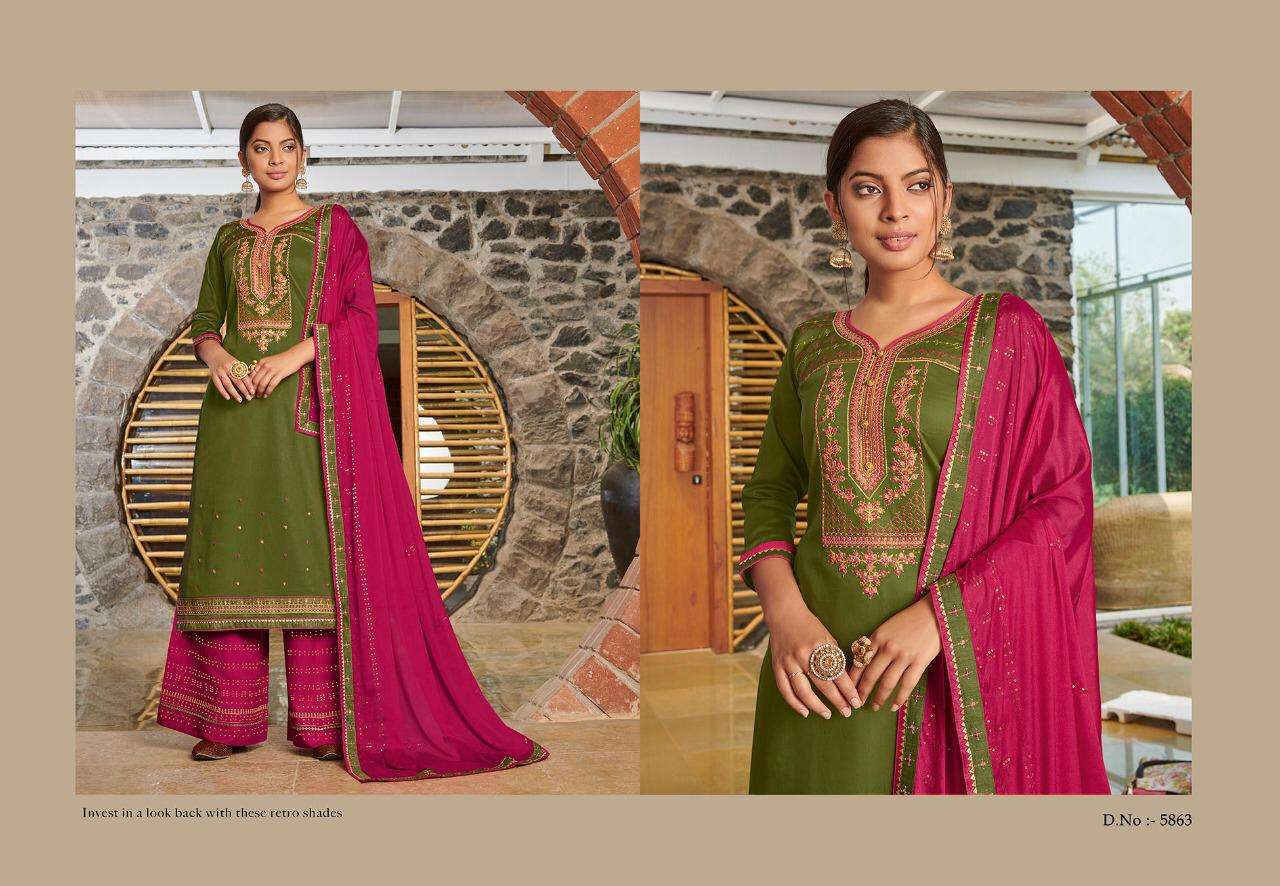 SAFARI VOL-5 BY KESSI FABRICS 5861 TO 5868 SERIES DESIGNER FESTIVE SUITS COLLECTION BEAUTIFUL STYLISH FANCY COLORFUL PARTY WEAR & OCCASIONAL WEAR JAM SILK EMBROIDERED DRESSES AT WHOLESALE PRICE