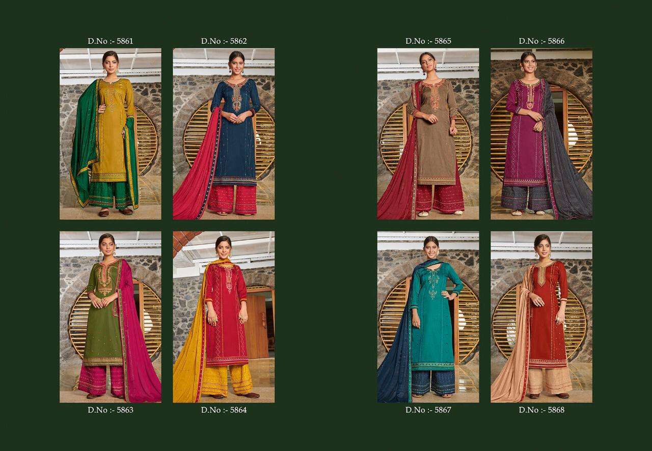 SAFARI VOL-5 BY KESSI FABRICS 5861 TO 5868 SERIES DESIGNER FESTIVE SUITS COLLECTION BEAUTIFUL STYLISH FANCY COLORFUL PARTY WEAR & OCCASIONAL WEAR JAM SILK EMBROIDERED DRESSES AT WHOLESALE PRICE