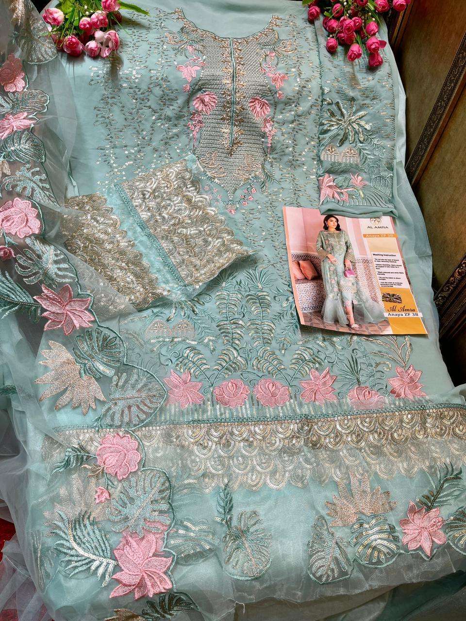 ANAYA ZF 38 BY AL AMRA DESIGNER FESTIVE SUITS COLLECTION BEAUTIFUL STYLISH FANCY COLORFUL PARTY WEAR & OCCASIONAL WEAR HEAVY FAUX GEORGETTE WITH EMBROIDERED DRESSES AT WHOLESALE PRICE