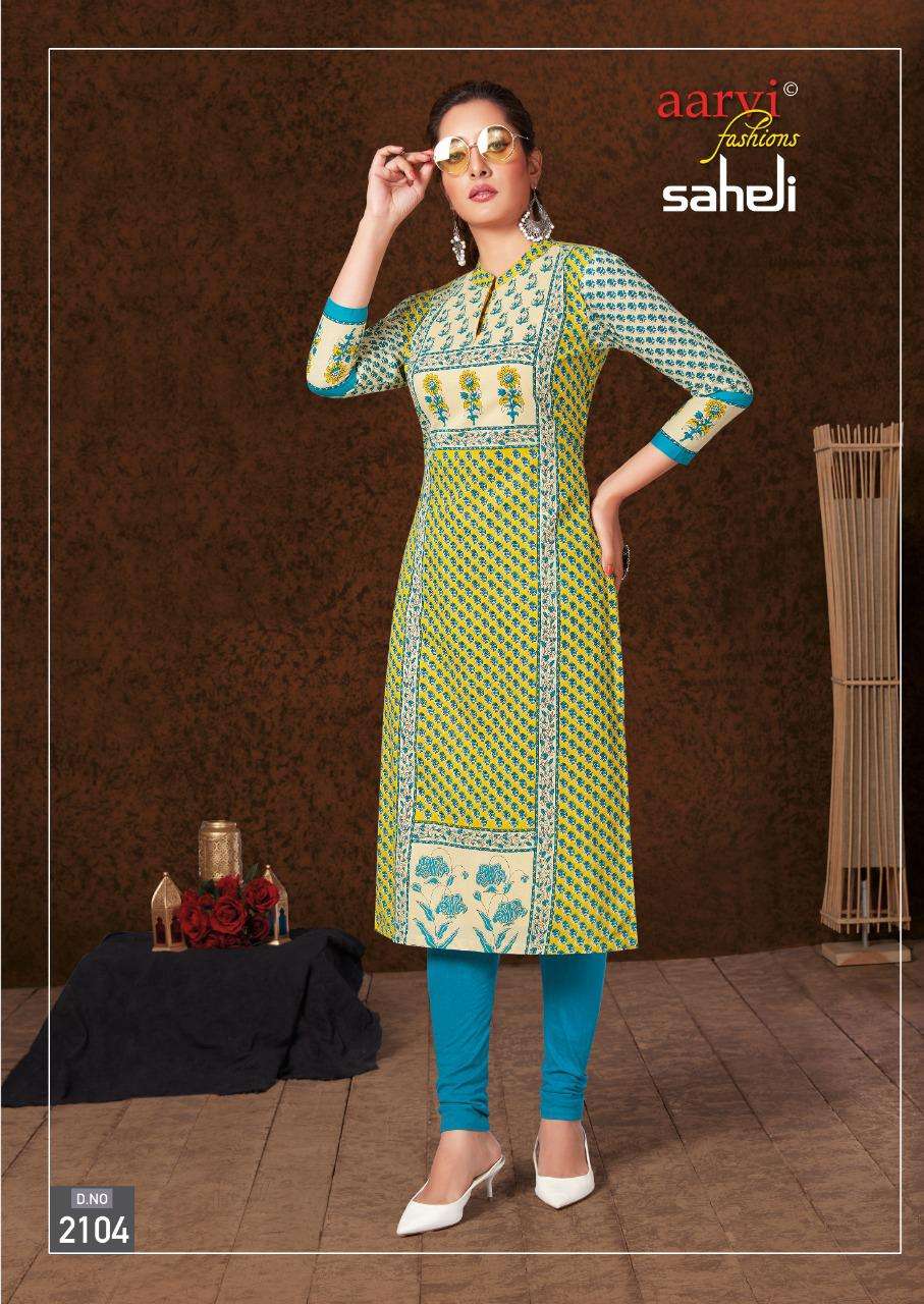 SAHELI VOL-11 BY AARVI FASHION 2101 TO 2115 SERIES BEAUTIFUL STYLISH FANCY COLORFUL CASUAL WEAR & ETHNIC WEAR & READY TO WEAR COTTON PRINTED KURTIS AT WHOLESALE PRICE