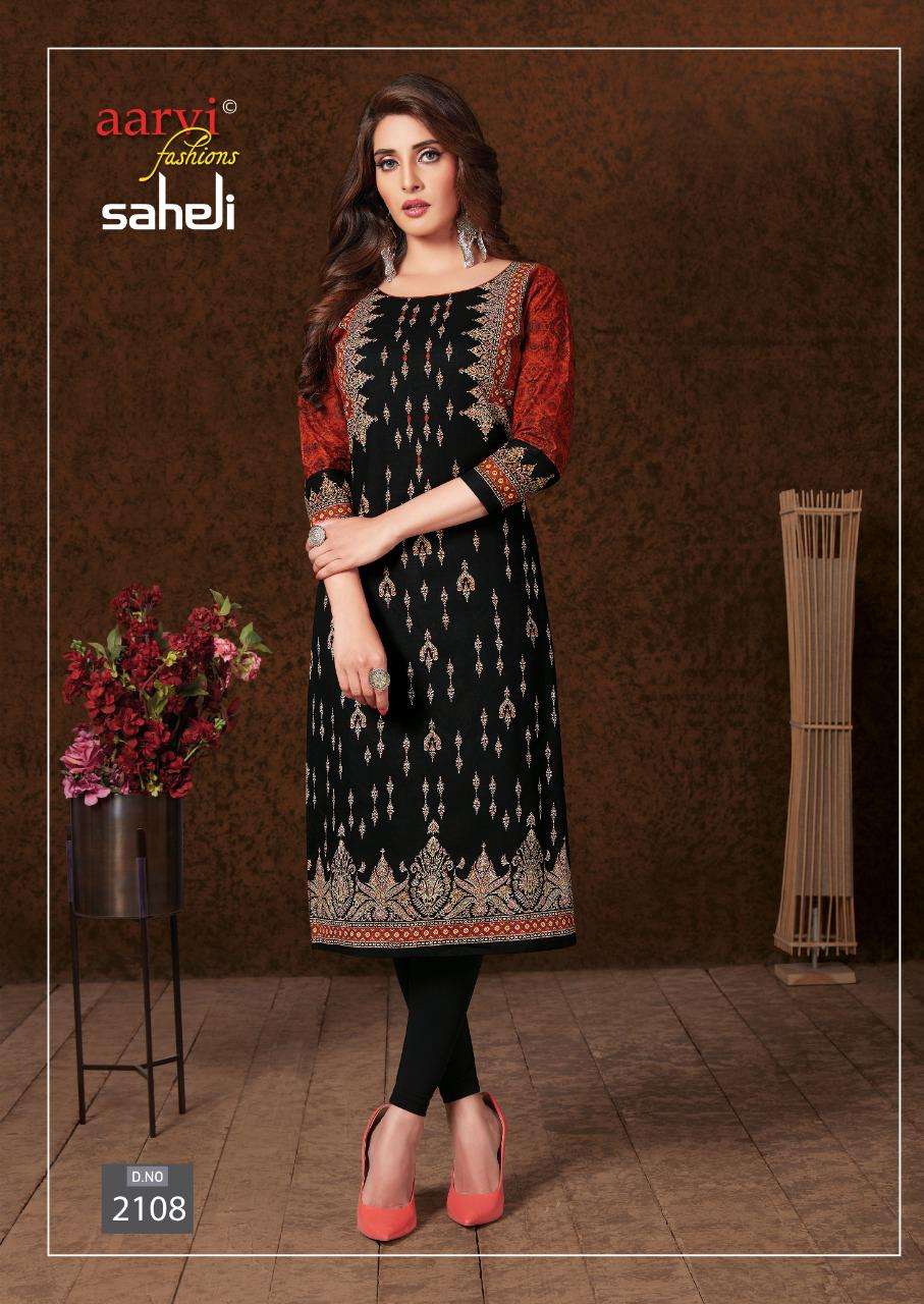 SAHELI VOL-11 BY AARVI FASHION 2101 TO 2115 SERIES BEAUTIFUL STYLISH FANCY COLORFUL CASUAL WEAR & ETHNIC WEAR & READY TO WEAR COTTON PRINTED KURTIS AT WHOLESALE PRICE