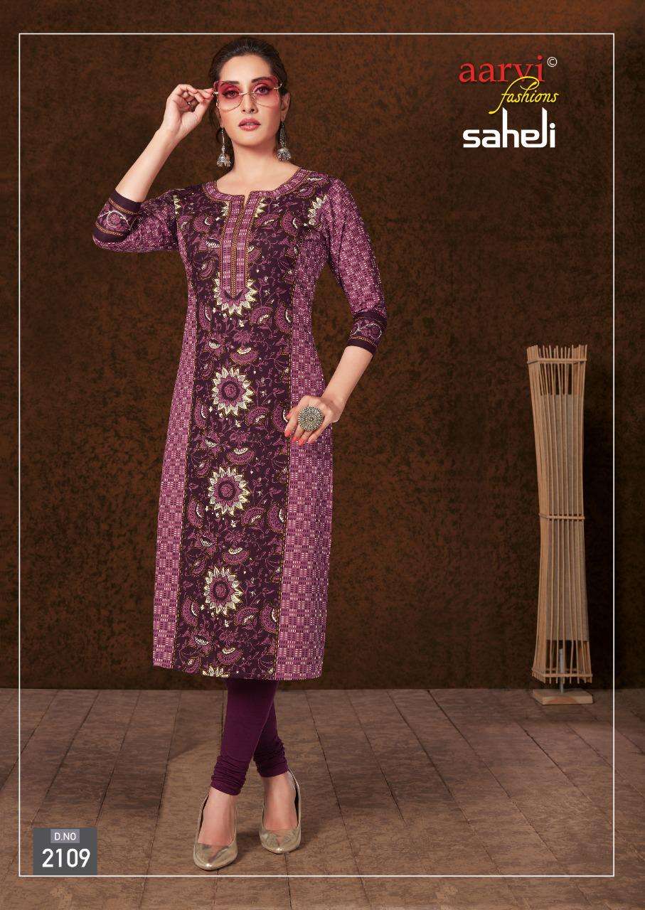 SAHELI VOL-11 BY AARVI FASHION 2101 TO 2115 SERIES BEAUTIFUL STYLISH FANCY COLORFUL CASUAL WEAR & ETHNIC WEAR & READY TO WEAR COTTON PRINTED KURTIS AT WHOLESALE PRICE