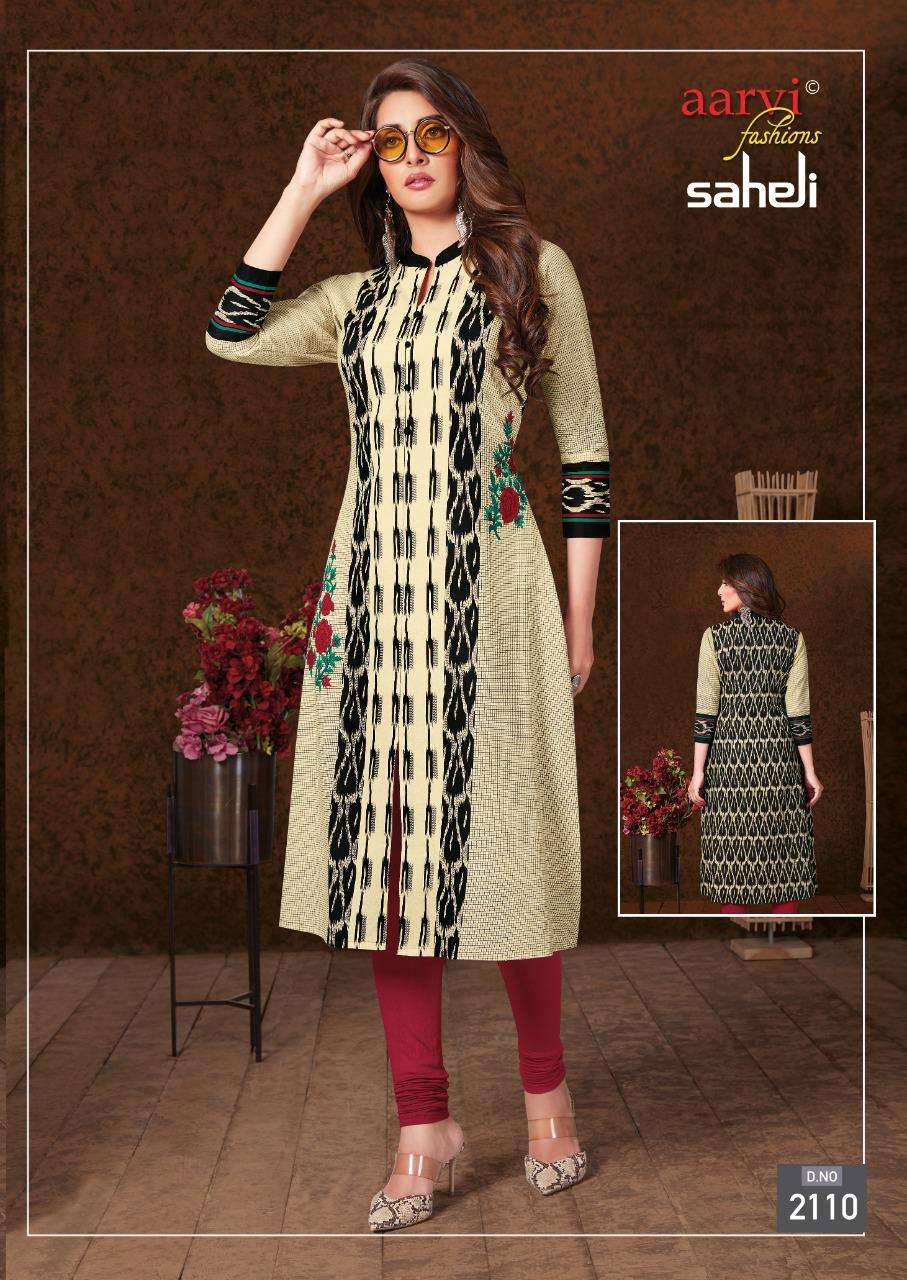 SAHELI VOL-11 BY AARVI FASHION 2101 TO 2115 SERIES BEAUTIFUL STYLISH FANCY COLORFUL CASUAL WEAR & ETHNIC WEAR & READY TO WEAR COTTON PRINTED KURTIS AT WHOLESALE PRICE