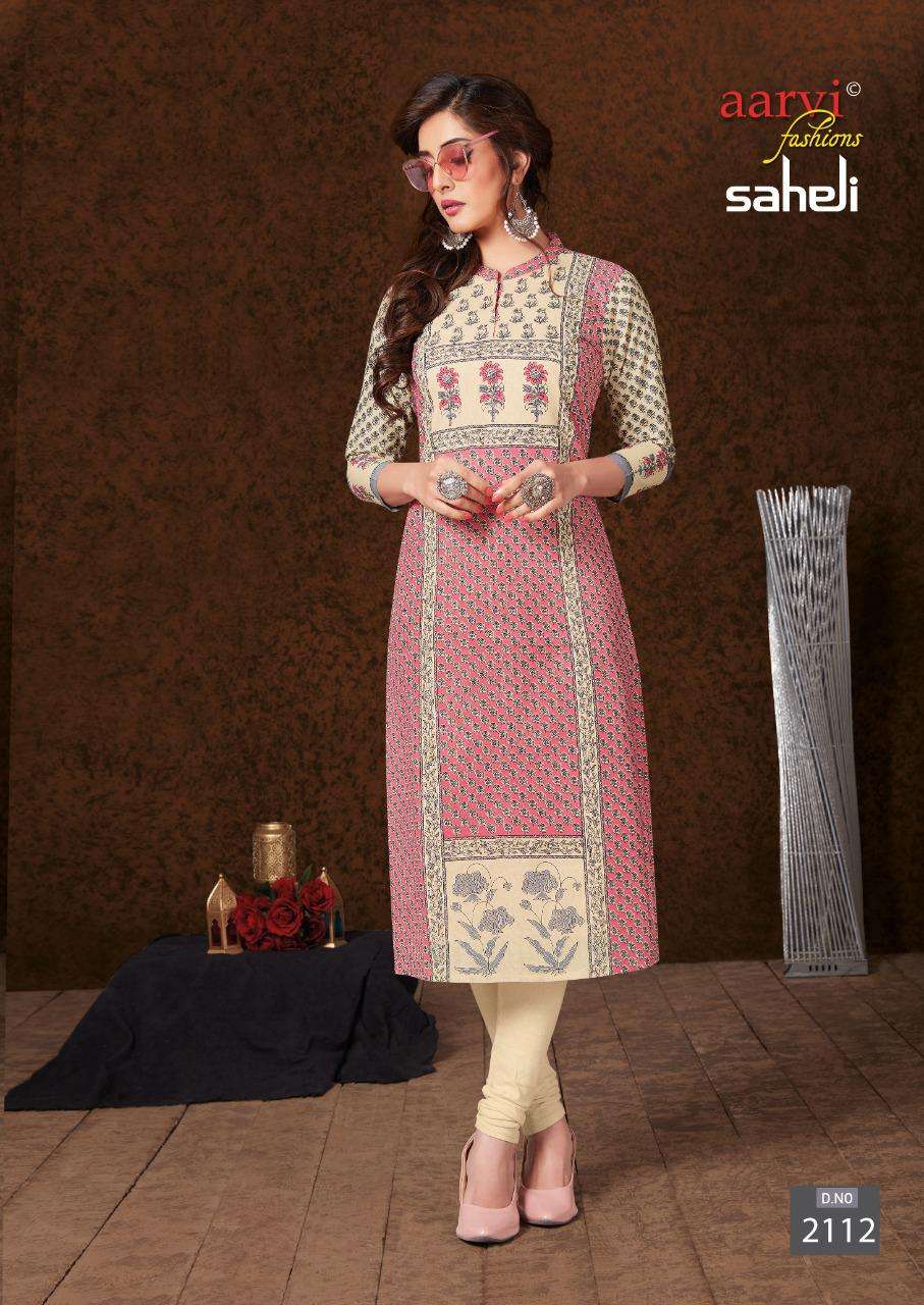 SAHELI VOL-11 BY AARVI FASHION 2101 TO 2115 SERIES BEAUTIFUL STYLISH FANCY COLORFUL CASUAL WEAR & ETHNIC WEAR & READY TO WEAR COTTON PRINTED KURTIS AT WHOLESALE PRICE