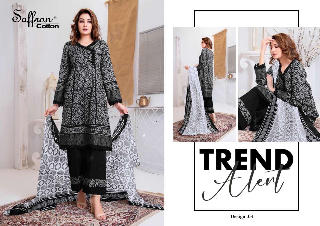 BLACK AND WHITE BY SAFFRON COTTON 01 TO 10 SERIES BEAUTIFUL SUITS COLORFUL STYLISH FANCY CASUAL WEAR & ETHNIC WEAR PURE CAMBRIC PRINT DRESSES AT WHOLESALE PRICE