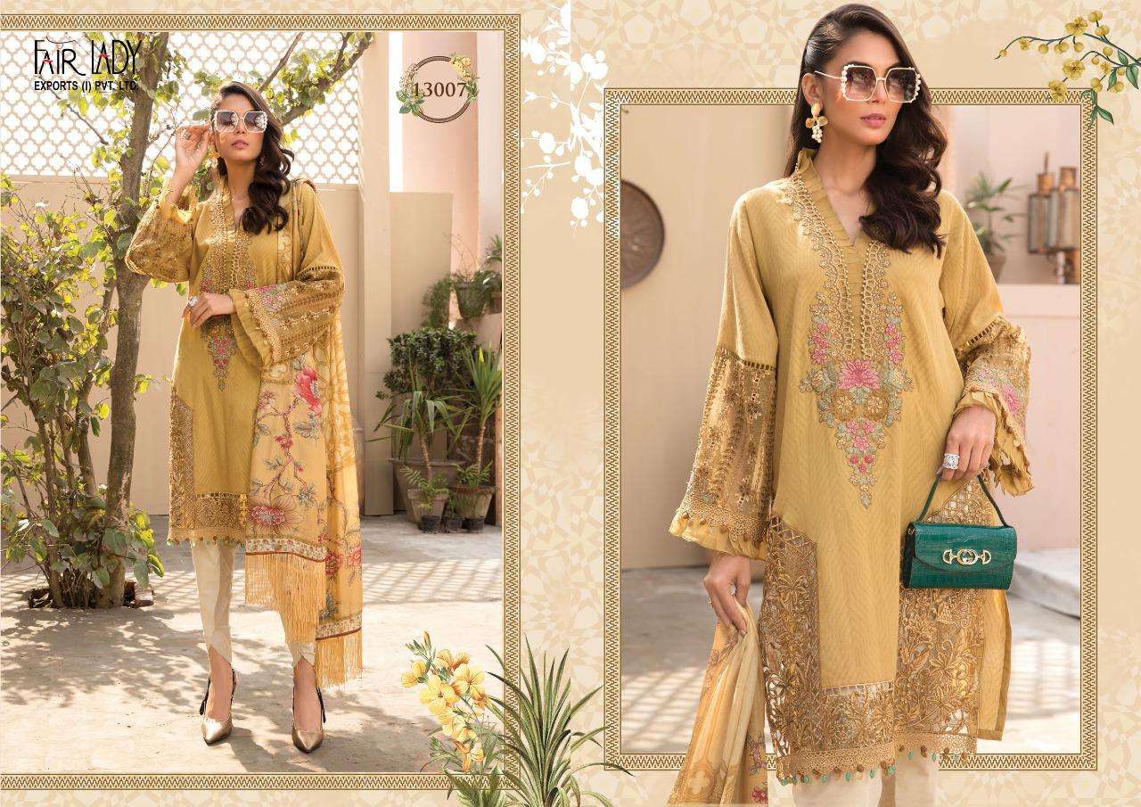 MARIA.B. LAWN 13001 SERIES BY FAIR LADY 13001 TO 13007 SERIES DESIGNER FESTIVE PAKISTANI SUITS COLLECTION BEAUTIFUL STYLISH FANCY COLORFUL PARTY WEAR & OCCASIONAL WEAR LAWN COTTON PRINT WITH EMBROIDERED DRESSES AT WHOLESALE PRICE