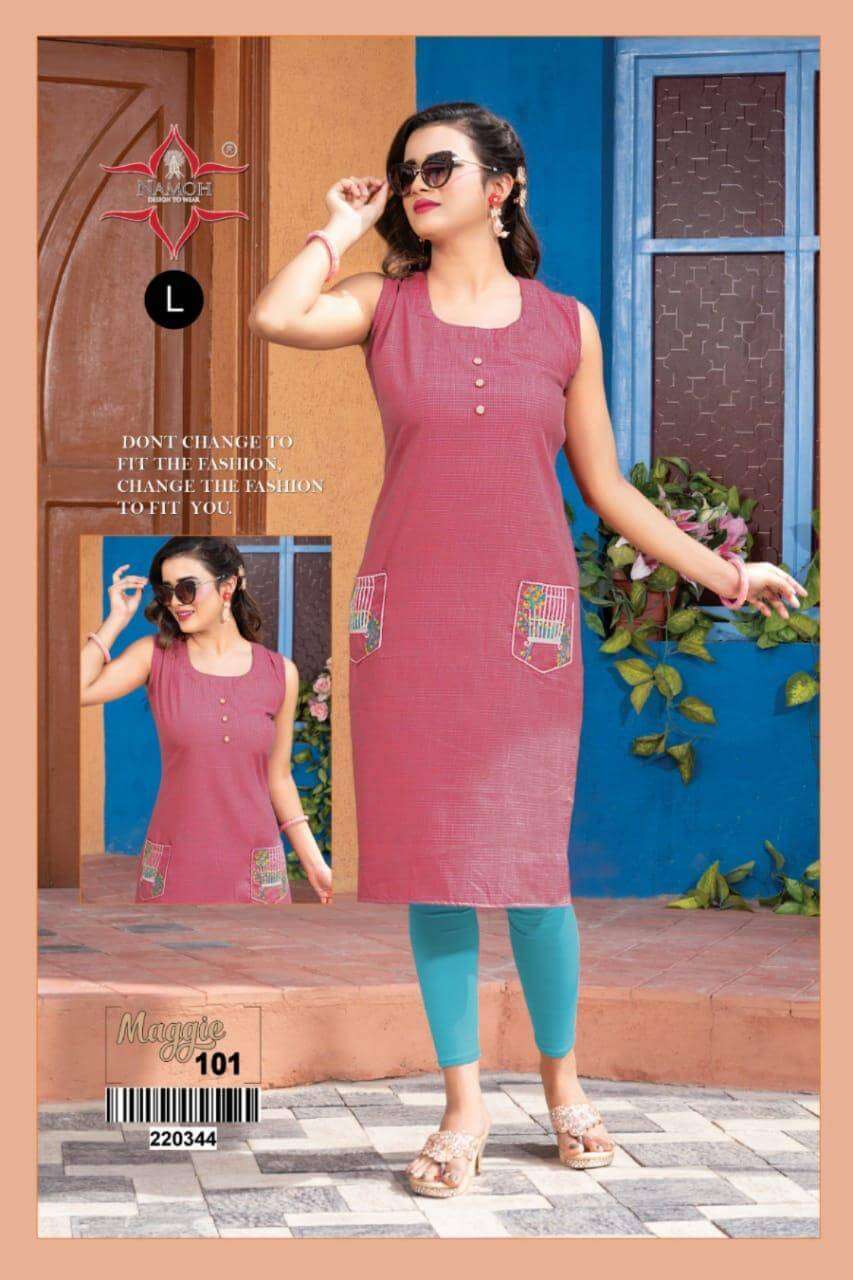 MAGGIE BY NAMOH 101 TO 108 SERIES DESIGNER STYLISH FANCY COLORFUL BEAUTIFUL PARTY WEAR & ETHNIC WEAR COLLECTION RAYON KURTIS AT WHOLESALE PRICE