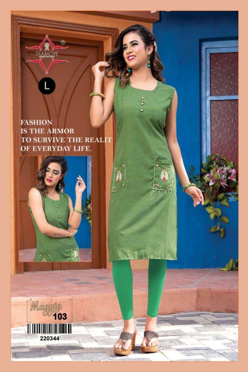 MAGGIE BY NAMOH 101 TO 108 SERIES DESIGNER STYLISH FANCY COLORFUL BEAUTIFUL PARTY WEAR & ETHNIC WEAR COLLECTION RAYON KURTIS AT WHOLESALE PRICE