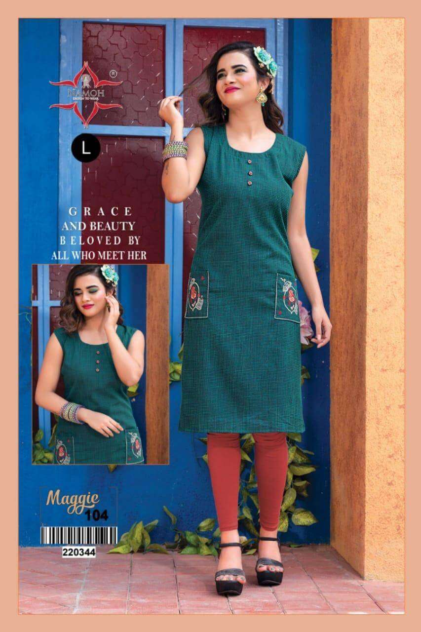 MAGGIE BY NAMOH 101 TO 108 SERIES DESIGNER STYLISH FANCY COLORFUL BEAUTIFUL PARTY WEAR & ETHNIC WEAR COLLECTION RAYON KURTIS AT WHOLESALE PRICE