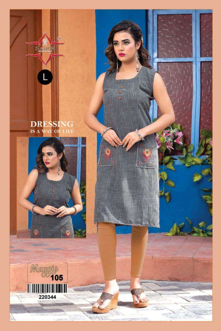 MAGGIE BY NAMOH 101 TO 108 SERIES DESIGNER STYLISH FANCY COLORFUL BEAUTIFUL PARTY WEAR & ETHNIC WEAR COLLECTION RAYON KURTIS AT WHOLESALE PRICE