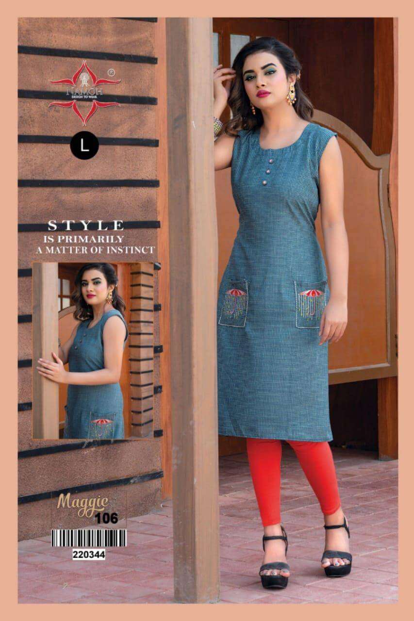 MAGGIE BY NAMOH 101 TO 108 SERIES DESIGNER STYLISH FANCY COLORFUL BEAUTIFUL PARTY WEAR & ETHNIC WEAR COLLECTION RAYON KURTIS AT WHOLESALE PRICE