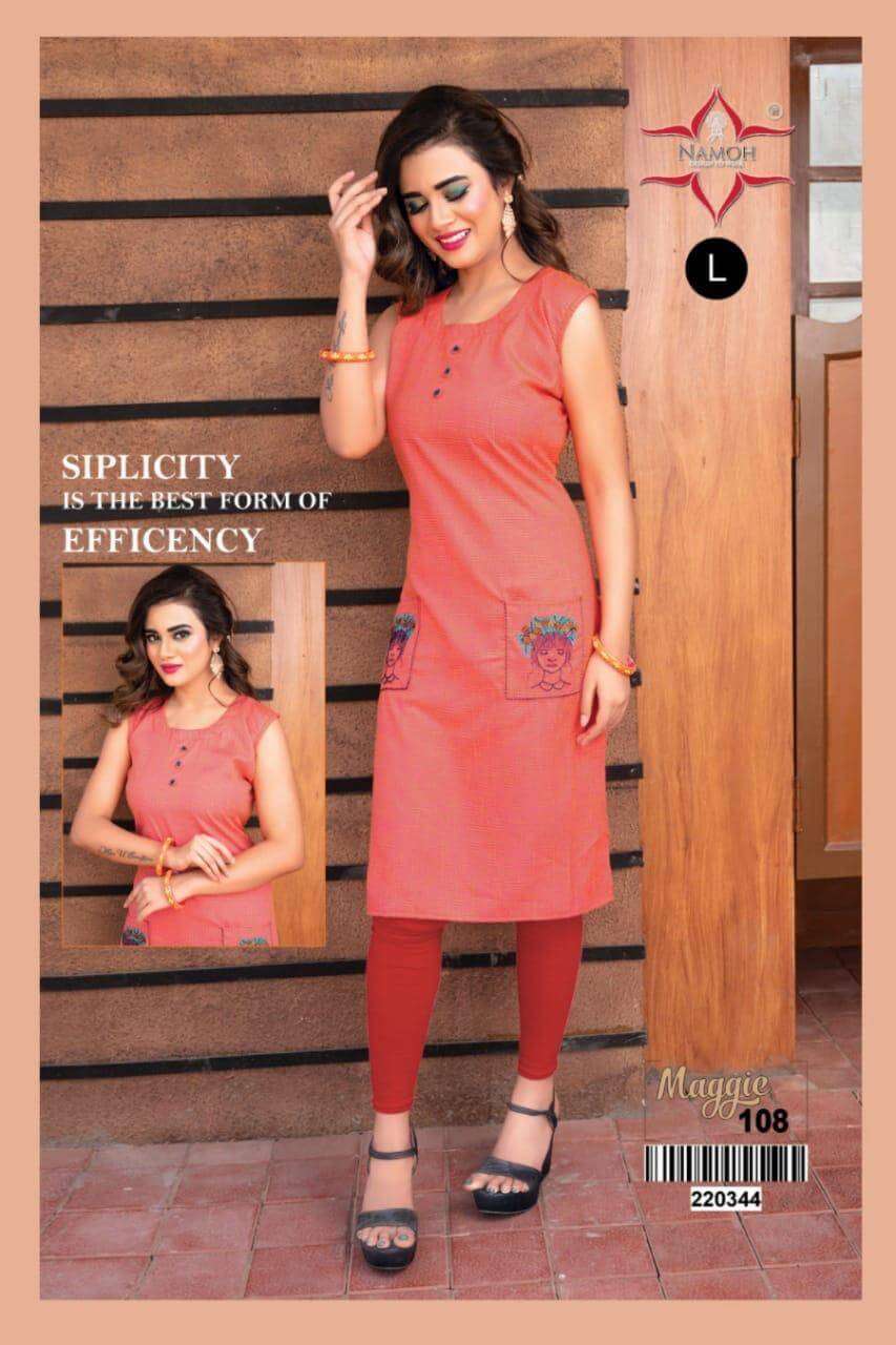 MAGGIE BY NAMOH 101 TO 108 SERIES DESIGNER STYLISH FANCY COLORFUL BEAUTIFUL PARTY WEAR & ETHNIC WEAR COLLECTION RAYON KURTIS AT WHOLESALE PRICE