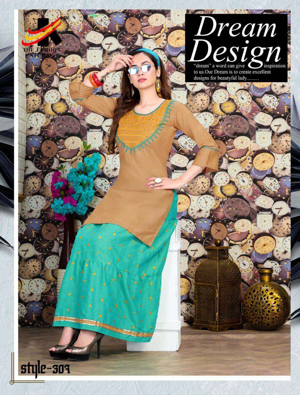 CLASSIC BY THE FASHION STUDIO 301 TO 308 SERIES DESIGNER STYLISH FANCY COLORFUL BEAUTIFUL PARTY WEAR & ETHNIC WEAR COLLECTION RAYON TWO TONE KURTIS WITH BOTTOM AT WHOLESALE PRICE