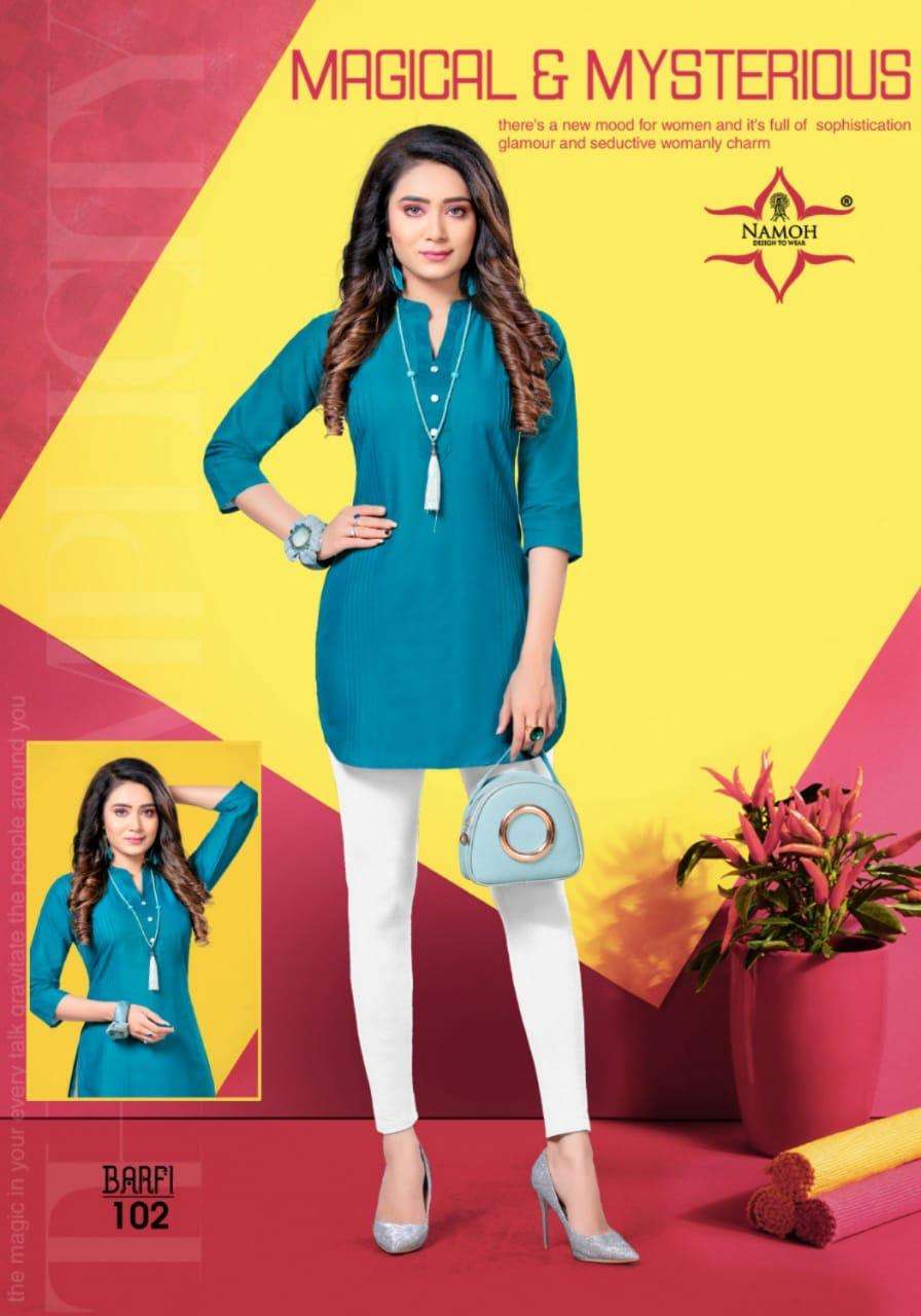 BARFI BY NAMOH 101 TO 112 SERIES DESIGNER STYLISH FANCY COLORFUL BEAUTIFUL PARTY WEAR & ETHNIC WEAR COLLECTION CAMBRIC COTTON KURTIS AT WHOLESALE PRICE