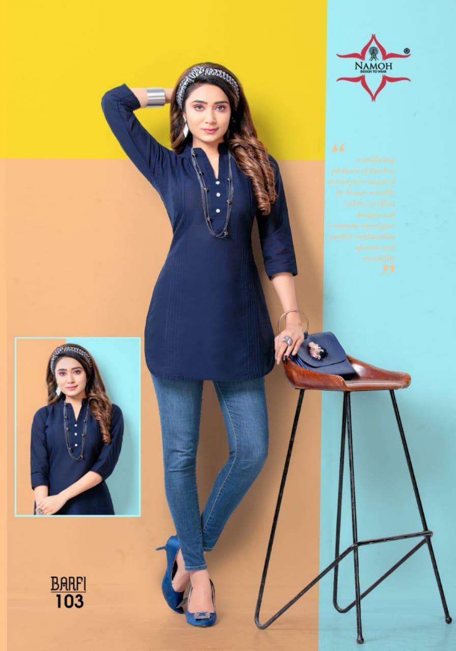 BARFI BY NAMOH 101 TO 112 SERIES DESIGNER STYLISH FANCY COLORFUL BEAUTIFUL PARTY WEAR & ETHNIC WEAR COLLECTION CAMBRIC COTTON KURTIS AT WHOLESALE PRICE