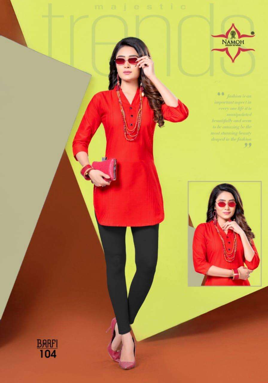 BARFI BY NAMOH 101 TO 112 SERIES DESIGNER STYLISH FANCY COLORFUL BEAUTIFUL PARTY WEAR & ETHNIC WEAR COLLECTION CAMBRIC COTTON KURTIS AT WHOLESALE PRICE