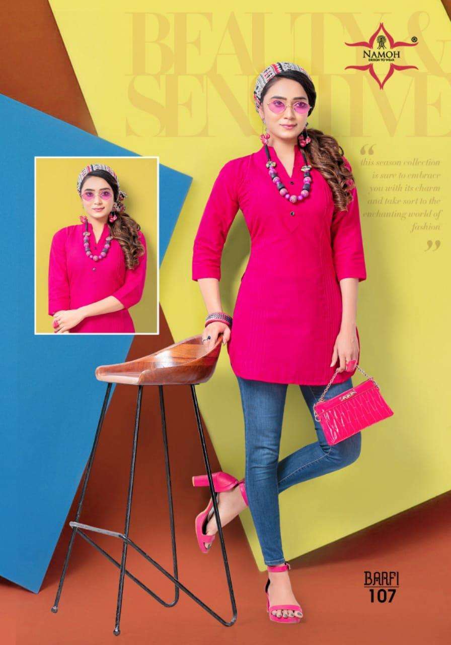 BARFI BY NAMOH 101 TO 112 SERIES DESIGNER STYLISH FANCY COLORFUL BEAUTIFUL PARTY WEAR & ETHNIC WEAR COLLECTION CAMBRIC COTTON KURTIS AT WHOLESALE PRICE
