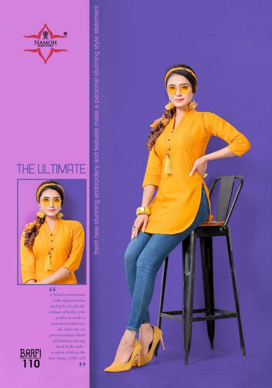 BARFI BY NAMOH 101 TO 112 SERIES DESIGNER STYLISH FANCY COLORFUL BEAUTIFUL PARTY WEAR & ETHNIC WEAR COLLECTION CAMBRIC COTTON KURTIS AT WHOLESALE PRICE