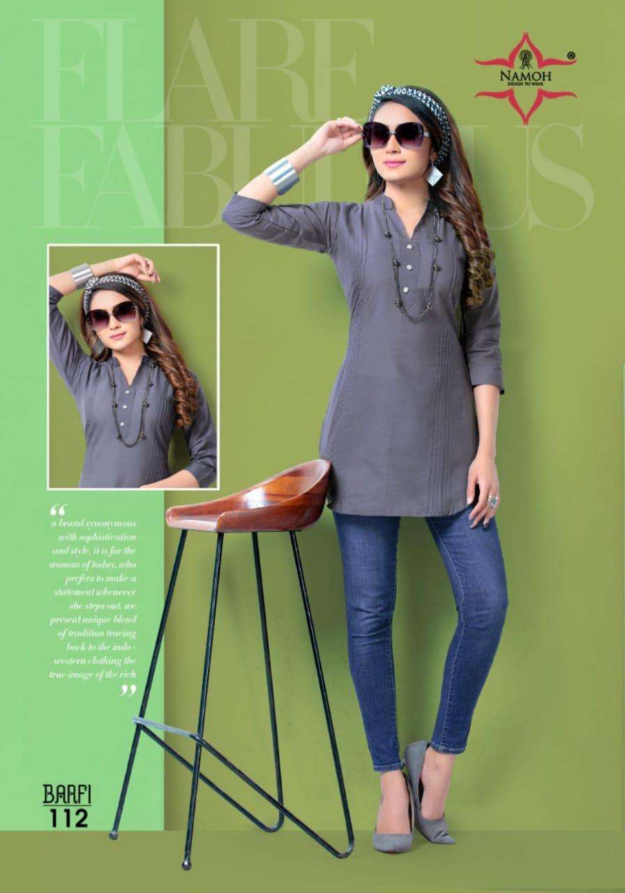 BARFI BY NAMOH 101 TO 112 SERIES DESIGNER STYLISH FANCY COLORFUL BEAUTIFUL PARTY WEAR & ETHNIC WEAR COLLECTION CAMBRIC COTTON KURTIS AT WHOLESALE PRICE
