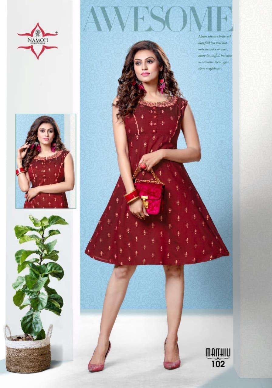 MAITHILI BY NAMOH 101 TO 108 SERIES DESIGNER STYLISH FANCY COLORFUL BEAUTIFUL PARTY WEAR & ETHNIC WEAR COLLECTION HEAVY RAYON PRINT KURTIS AT WHOLESALE PRICE