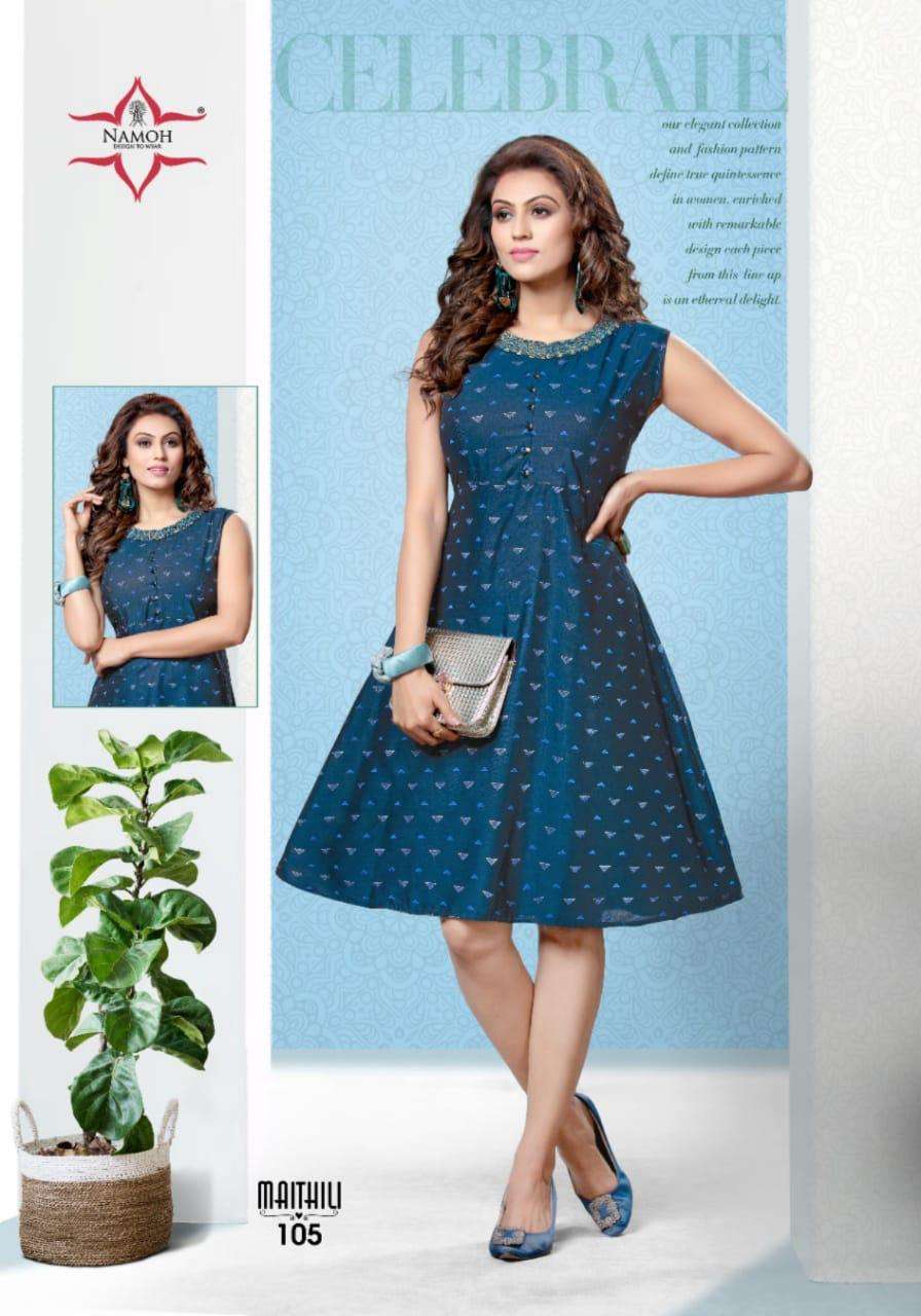 MAITHILI BY NAMOH 101 TO 108 SERIES DESIGNER STYLISH FANCY COLORFUL BEAUTIFUL PARTY WEAR & ETHNIC WEAR COLLECTION HEAVY RAYON PRINT KURTIS AT WHOLESALE PRICE