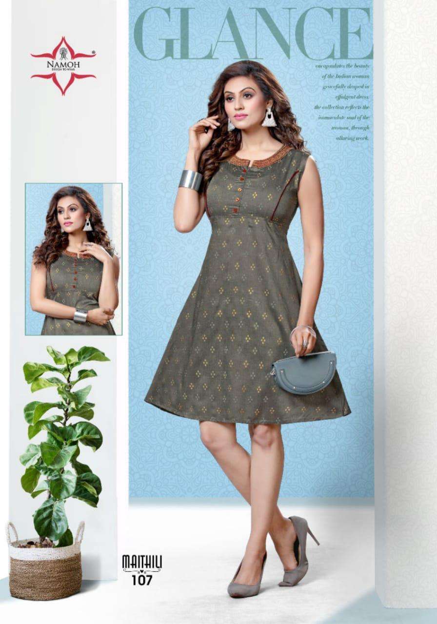 MAITHILI BY NAMOH 101 TO 108 SERIES DESIGNER STYLISH FANCY COLORFUL BEAUTIFUL PARTY WEAR & ETHNIC WEAR COLLECTION HEAVY RAYON PRINT KURTIS AT WHOLESALE PRICE