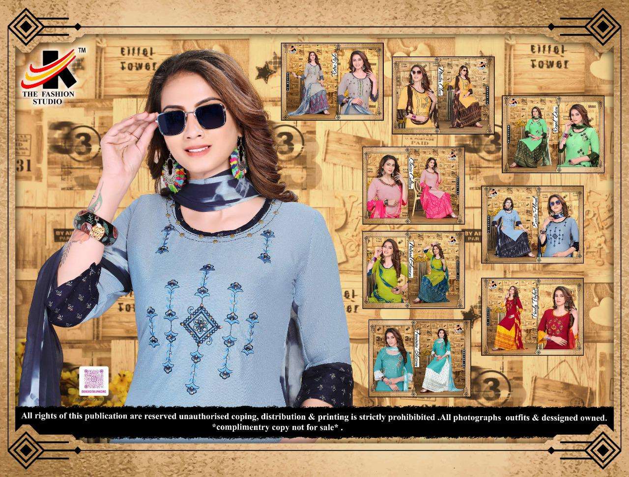 NAFISA BY THE FASHION STUDIO 31 TO 38 SERIES BEAUTIFUL STYLISH SHARARA SUITS FANCY COLORFUL CASUAL WEAR & ETHNIC WEAR & READY TO WEAR HEAVY RAYON EMBROIDERED DRESSES AT WHOLESALE PRICE
