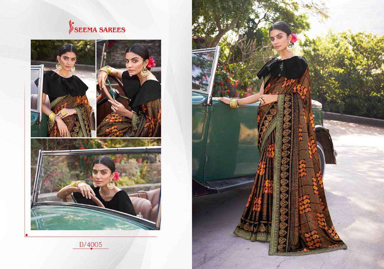 RUPA VOL-2 BY SEEMA SAREES 4001 TO 4010 SERIES INDIAN TRADITIONAL WEAR COLLECTION BEAUTIFUL STYLISH FANCY COLORFUL PARTY WEAR & OCCASIONAL WEAR CHIFFON BRASSO SAREES AT WHOLESALE PRICE