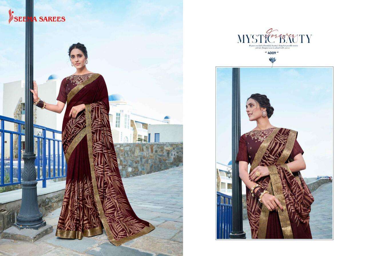MANGLAM VOL-2 BY SEEMA SAREES 4001 TO 4010 SERIES INDIAN TRADITIONAL WEAR COLLECTION BEAUTIFUL STYLISH FANCY COLORFUL PARTY WEAR & OCCASIONAL WEAR HEAVY GEORGETTE SAREES AT WHOLESALE PRICE