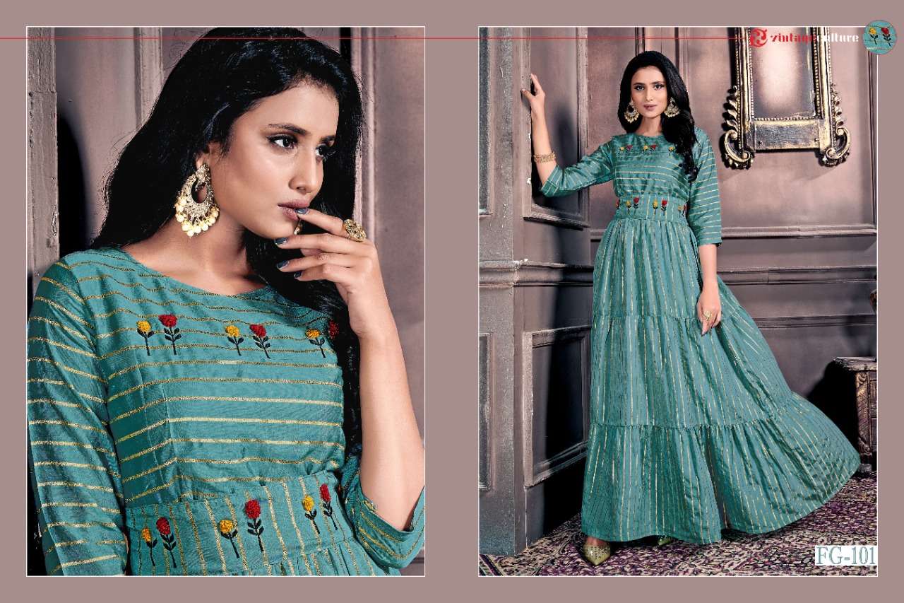 ANOKHI BY FASHION GALLERIA 101 TO 105 SERIES DESIGNER STYLISH FANCY COLORFUL BEAUTIFUL PARTY WEAR & ETHNIC WEAR COLLECTION CHANDERI EMBROIDERED GOWNS AT WHOLESALE PRICE