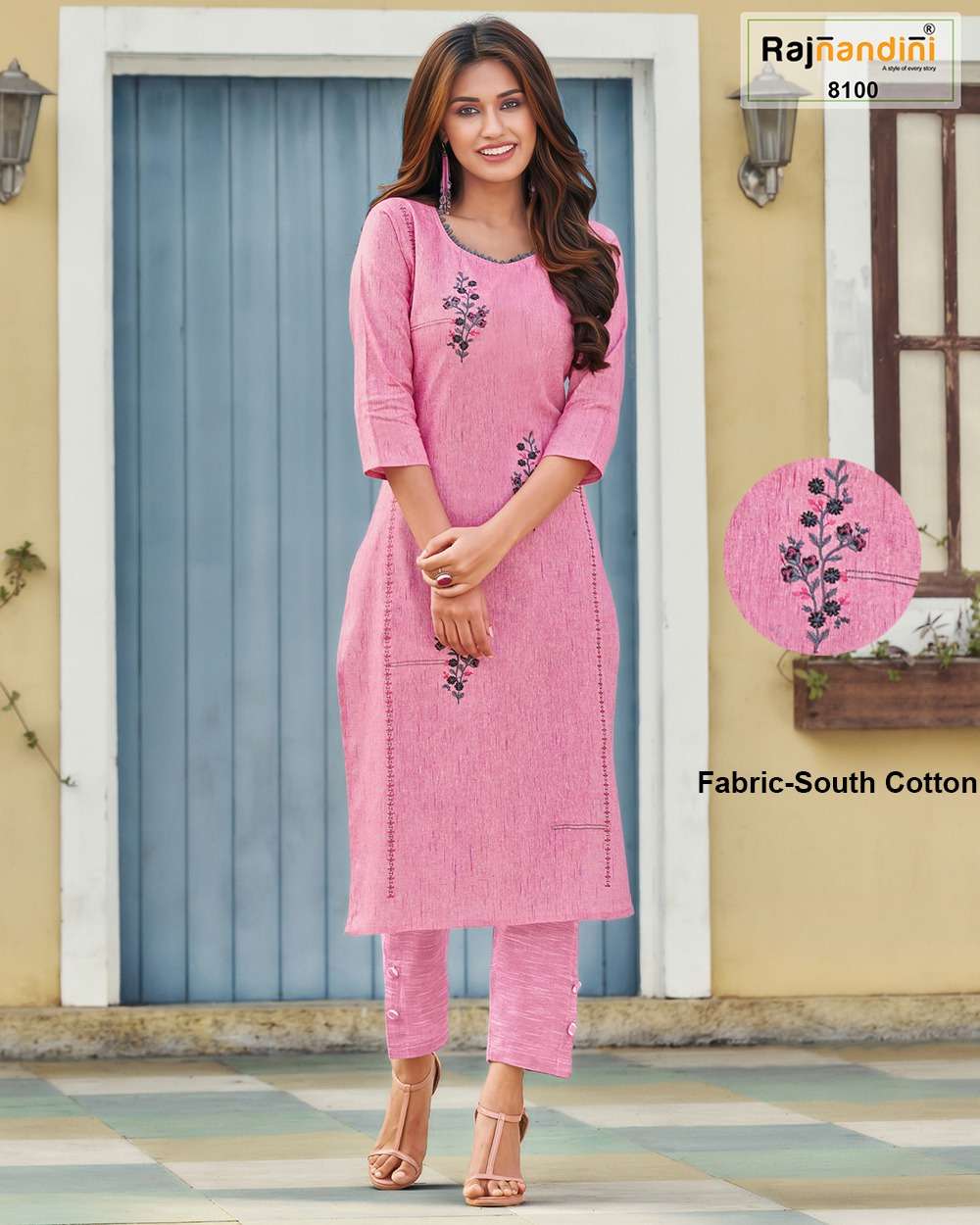 SOUTH COTTON BY RAJNANDINI 8100 TO 8103 SERIES DESIGNER STYLISH FANCY COLORFUL BEAUTIFUL PARTY WEAR & ETHNIC WEAR COLLECTION PURE COTTON EMBROIDERED KURTIS AT WHOLESALE PRICE