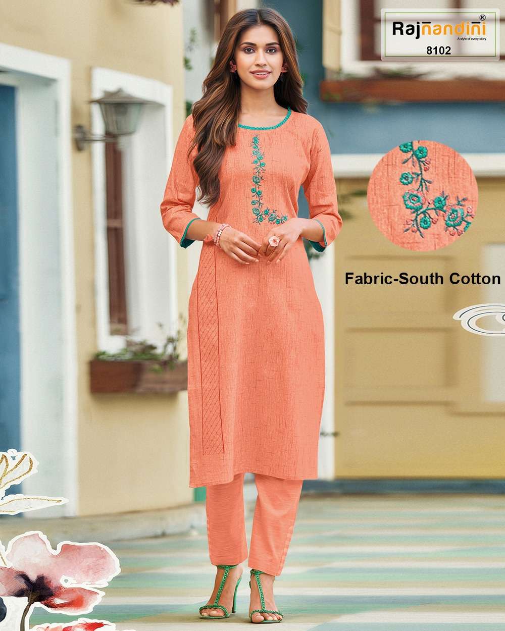 SOUTH COTTON BY RAJNANDINI 8100 TO 8103 SERIES DESIGNER STYLISH FANCY COLORFUL BEAUTIFUL PARTY WEAR & ETHNIC WEAR COLLECTION PURE COTTON EMBROIDERED KURTIS AT WHOLESALE PRICE